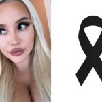 El rostro de la actriz de cine para adultos al lado de la cinta de luto