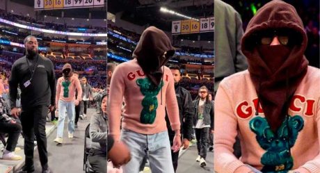 Bad Bunny attends Los Angeles Lakers game wearing torn clothes