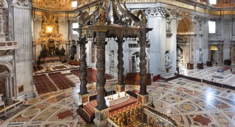 A man damages the altar of St. Peter’s Basilica in the Vatican